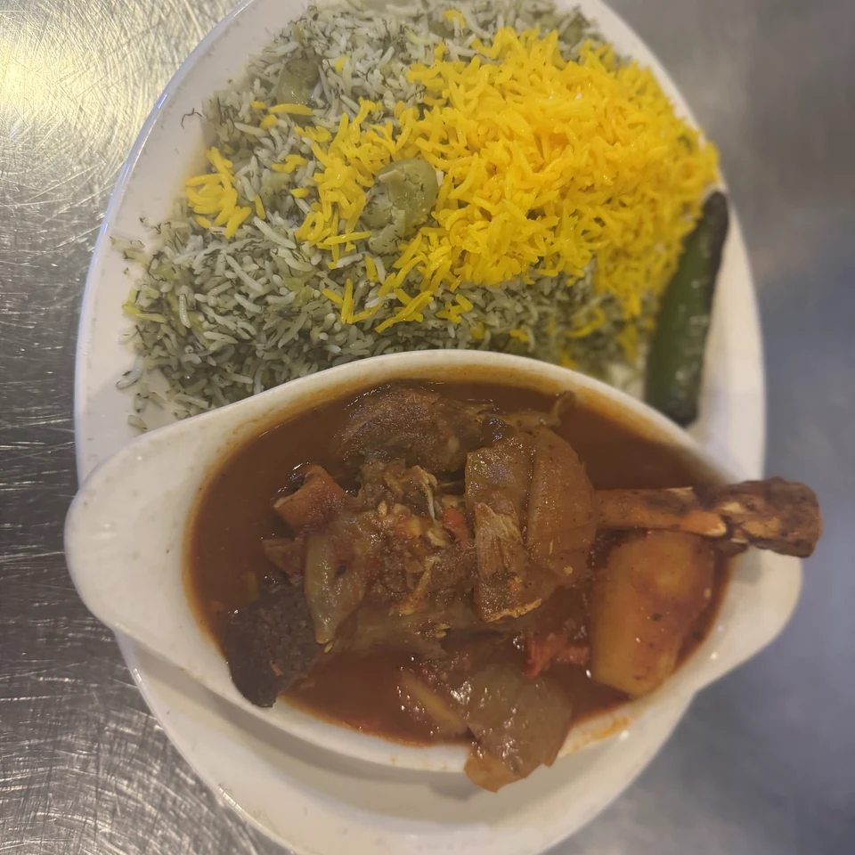 Baghali polo with lamb shank