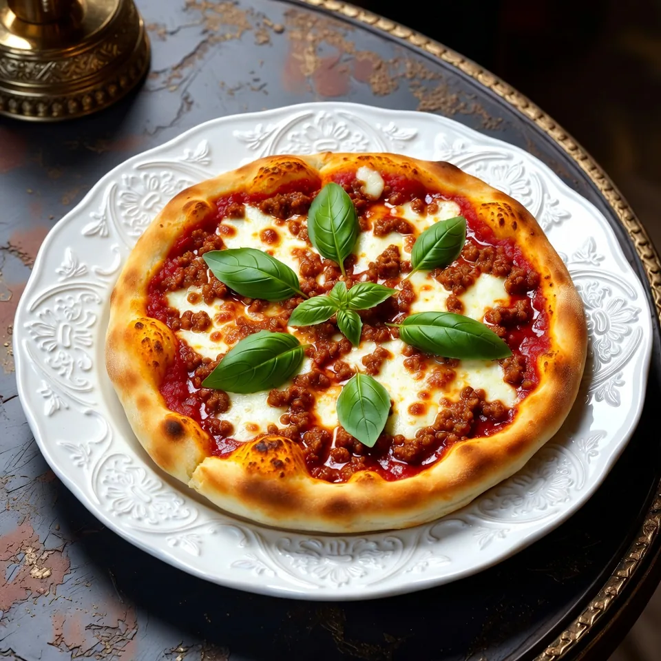 Bolognese Pizza, Made with mozzarella and Bolognese sauce.