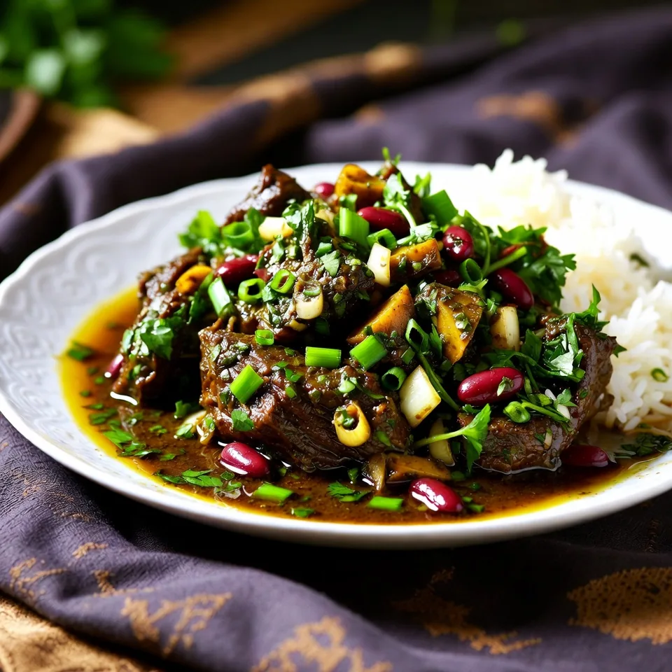 Ghormeh sabzi over saffron rice