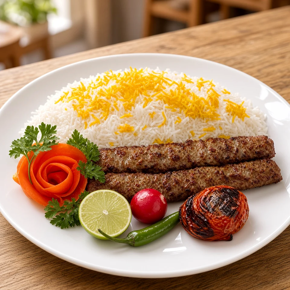 Koobideh over saffron rice