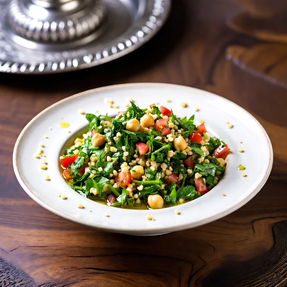 Tabouli, Mixture of chopped parsley, tomato, green onion, mint, lemon juice, bulgur, red onion and extra virgin olive oil.