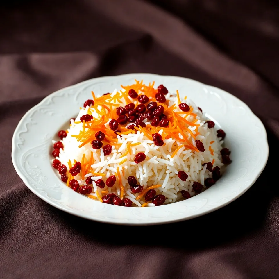 Zereshk Polo, Fresh barberries and saffron mixed with basmati rice.
